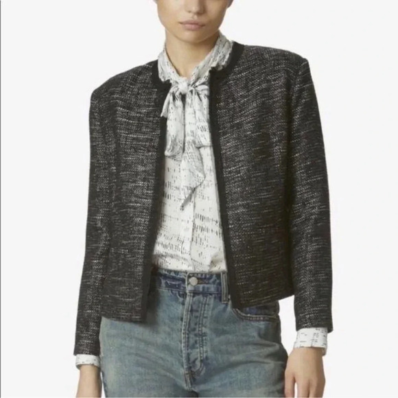 Avec Les Filles tweed structured blazer small black white closet staple - Picture 1 of 8